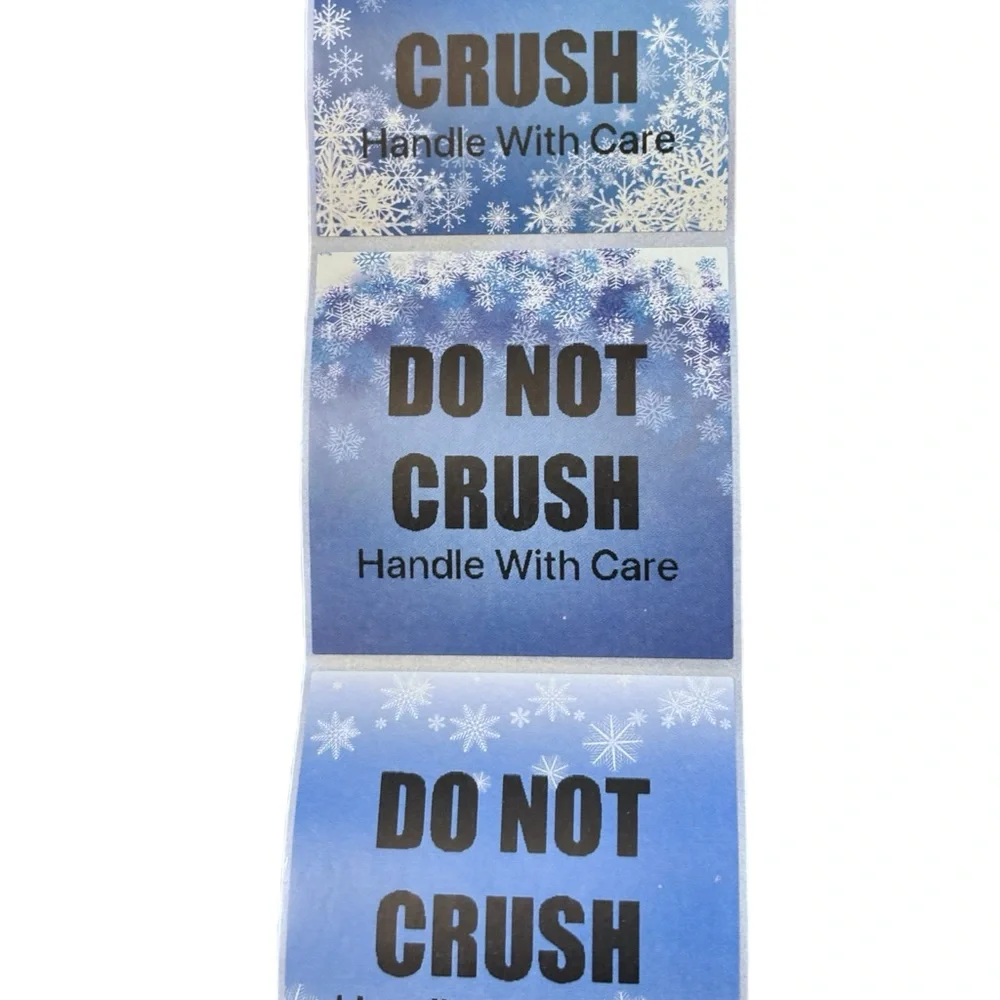 50 Winter Blue and Snowflakes 'Do Not Crush Handle With Care' Stickers